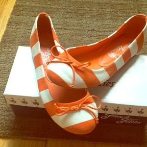 French Follies Orange/White Flats Size 8